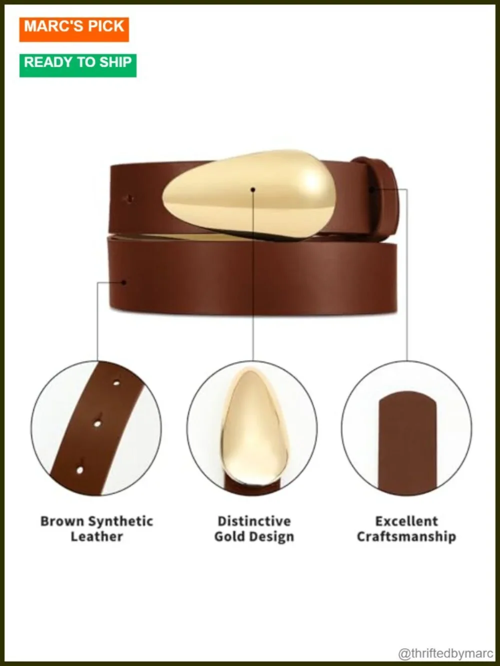 Faux Leather Waist Belt with Gold Buckle for Jeans & Dresses